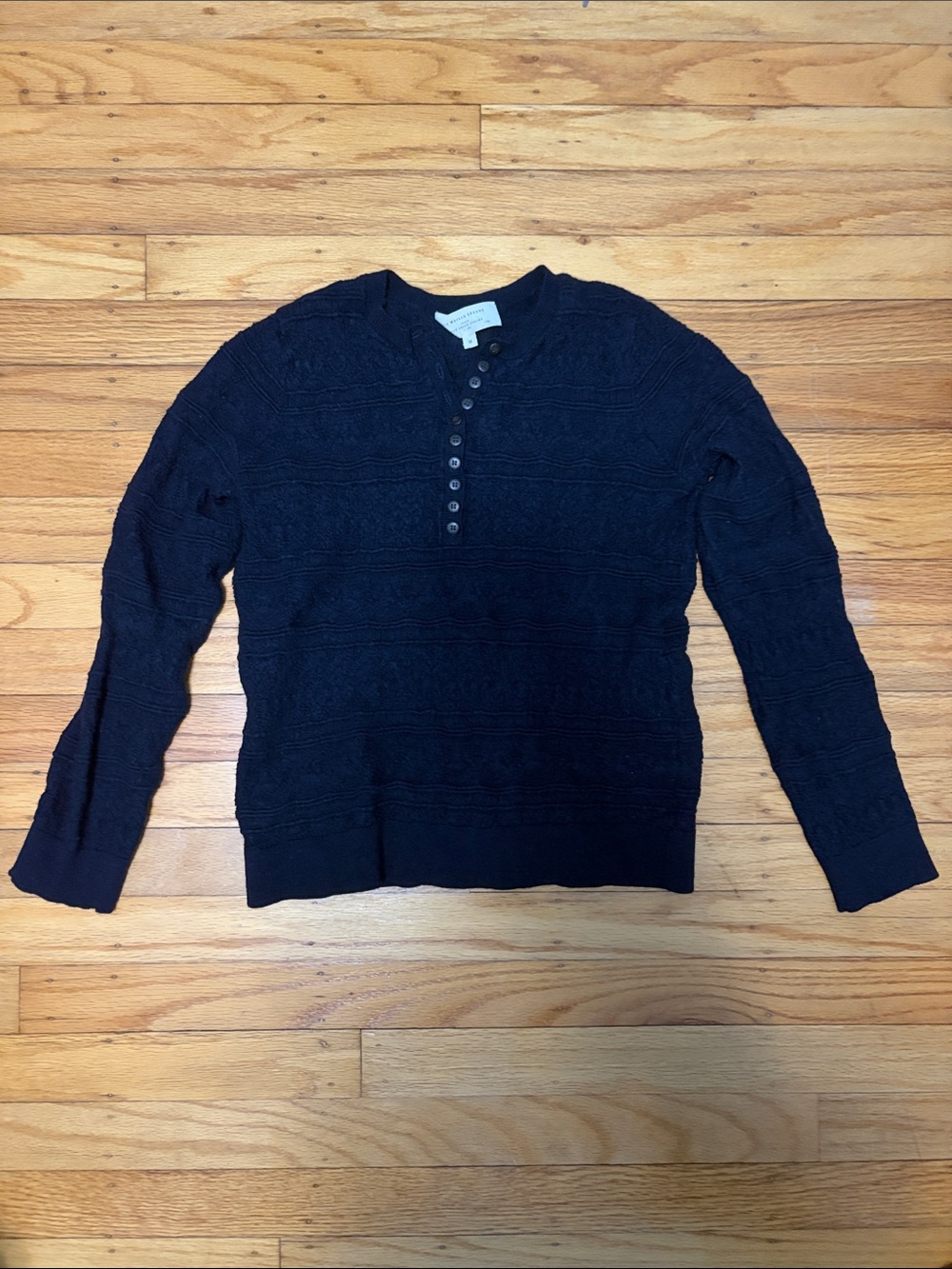Sezane Dark Navy Crewneck Button-Front Knit Sweater